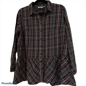 Joan Rivers plaid peplum button  Down shirt Sz S